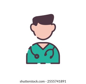 Doctor icon illustration. Flat line color icon of a doctor, symbolizing healthcare and medical services. Colored outline icon.