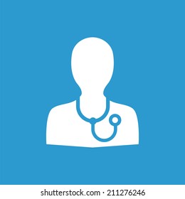doctor icon, isolated, white on the blue background. Exclusive Symbols 