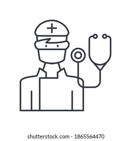 Doctor icon, linear isolated illustration, thin line vector, web design sign, outline concept symbol with editable stroke on white background.