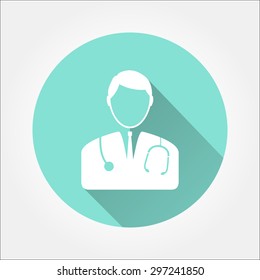 Doctor  - icon with long shadow, flat design. Vector illustration.