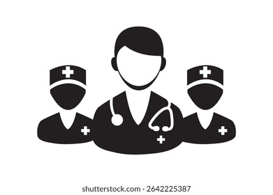 Doctor Icon. A male Doctor icon both wearing stethoscopes.The minimalistic black and white Doctors icon. Medical Team. Simple linear icon for a group of doctors. Vector illustration. Eps 10