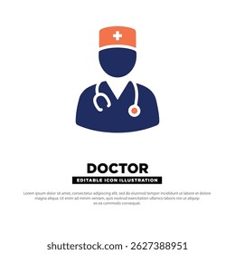 Ícone do Doutor. Médico com estetoscópio e tampa médica. Ícone de vetor editável.