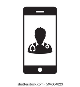 Doctor Icon - A Medical Physician With Stethoscope and Smart-phone App Vector illustration