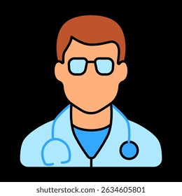 Doctor icon. Medical professional with stethoscope and glasses, representing health care and dehydration treatment.