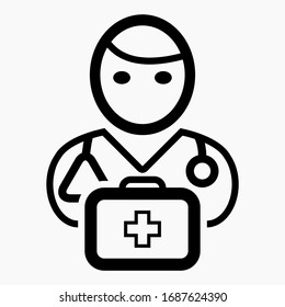 Doctor icon. Medical worker. Illustration of medical staff. Nurse. Drawing medicine. Vector icon.