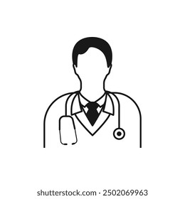 Doctor icon. Medical worker. Practitioner. Scientist Contour symbol. Vector isolated outline drawing.