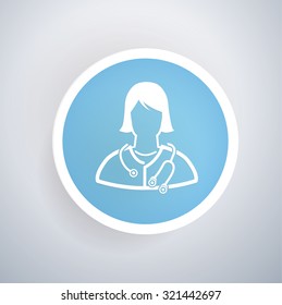 Doctor icon on blue button background, clean vector