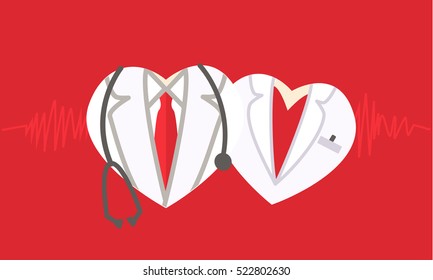 Doctor icon on red medical background. Cardiology heart symbol. Healthcare And Medical concept - heart cardiologists Stethoscope. Valentine's Day. 
Valentine help