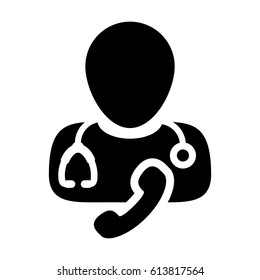 Doctor Icon With Phone Symbol For Contacting On line Physician Consultation Specialist Avatar In Glyph Pictogram Vector illustration