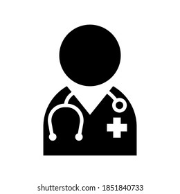 Doctor Icon - Physician Person With Stethoscope and Cross Profile Avatar in Glyph Pictogram Vector illustration