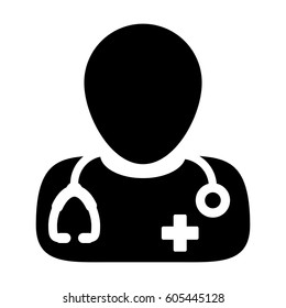 Doctor Icon - Physician Person With Stethoscope and Cross Profile Avatar in Glyph Pictogram Vector illustration