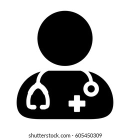 Doctor Icon - Physician Person With Stethoscope and Cross Profile Avatar in Glyph Pictogram Vector illustration