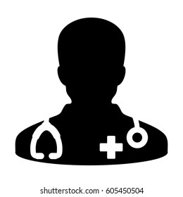 Doctor Icon - Physician Person With Stethoscope and Cross Profile Avatar in Glyph Pictogram Vector illustration