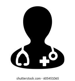 Doctor Icon - Physician Person With Stethoscope and Cross Profile Avatar in Glyph Pictogram Vector illustration