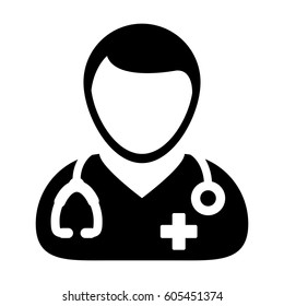 Doctor Icon - Physician Person With Stethoscope and Cross Profile Avatar in Glyph Pictogram Vector illustration