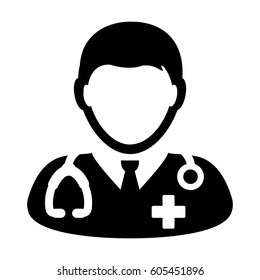 Doctor Icon - Physician Person With Stethoscope and Cross Profile Avatar in Glyph Pictogram Vector illustration