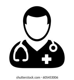 Doctor Icon - Physician Person With Stethoscope and Cross Profile Avatar in Glyph Pictogram Vector illustration