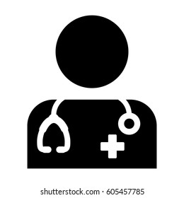 Doctor Icon - Physician Person With Stethoscope and Cross Profile Avatar in Glyph Pictogram Vector illustration