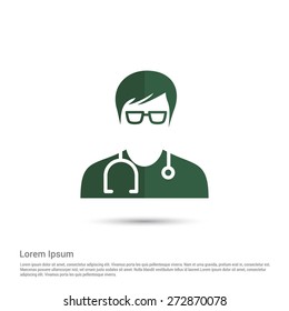 Doctor Icon, pictogram icon on white  background. Simple flat metro design style. half shade cut icon. Flat design style. Vector illustration