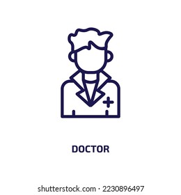 icono médico de la colección de profesiones. Médico lineal delgado, médico, ícono de contorno de salud aislado en fondo blanco. Señal del médico del vector de línea, símbolo para web y móvil