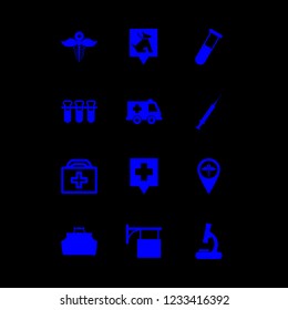 doctor icon set about first aid kit, pharmacy pin, veterinarian pin and hospital pin vector set