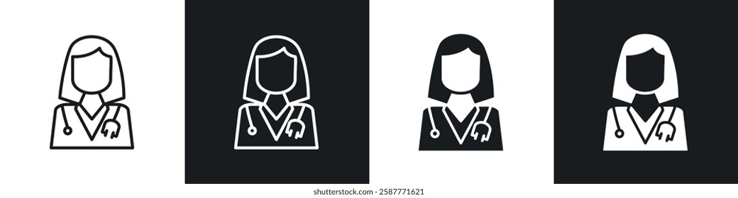 Doctor icon set black and white colors. Graphic Vector icons pack