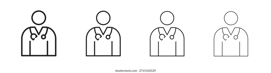 Conjunto de iconos de doctor. Una colección de simples iconos negros de trazos finos