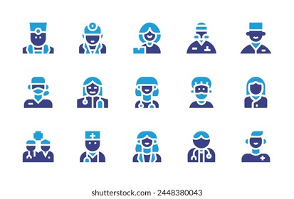 Doctor icon set. Duotone color. Vector illustration. Containing doctor, nurse, medicalteam, psychiatrist, woman, man.