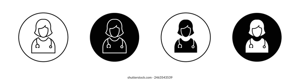 Doctor icon set. hospital professional male surgeon with stethoscope vector symbol. diagnosis consultant sign in black filled and outlined style.