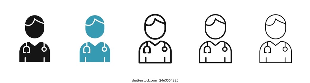 Doctor icon set. hospital professional male surgeon with stethoscope icon. diagnosis consultant sign suitable for UI designs.