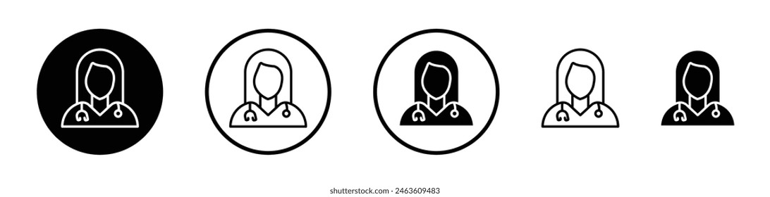 Doctor icon set. Hospital professional male surgeon with stethoscope vector symbol. Diagnosis consultant sign.