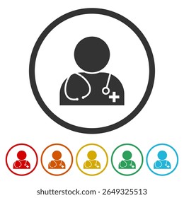 Ícone médico. Definir ícones nos botões de círculo de cores
