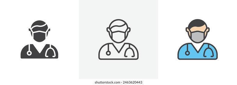 Doctor icon set. Medical practitioner vector symbol. Surgeon with stethoscope sign. Health consultant icon.