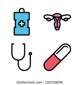 doctor icon set. vector set about pills, uterus, stethoscope and medicine icons set.