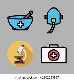 doctor icon set. vector set about microscope, medicine, oxygen and first aid kit icons set.