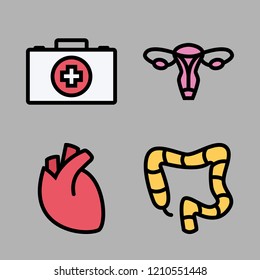 doctor icon set. vector set about first aid kit, colon, uterus and heart icons set.