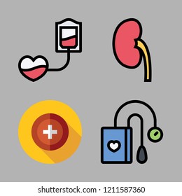 doctor icon set. vector set about tonometer, health clinic, blood transfusion and kidney icons set.