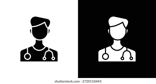 Icono de doctor ilustraciones gráficas planas simples. Vector de silueta blanco y negro