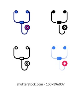 Doctor Icon, Stethascope Vector Symbol Illustration In Four Style Glyph, Line, Flat And Filled Line