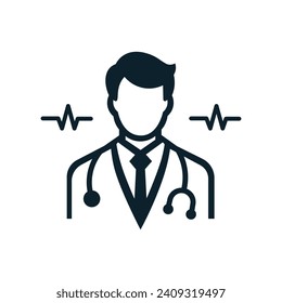 Doctor icon. Doctor with stethoscope icon. Isolated vector on white background.