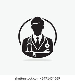 Doctor Icon con estetoscopio. Logotipo de la enfermera, Ilustración vectorial médica y de la exploración del paciente del hospital de la atención sanitaria