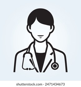 Doctor Icon with Stethoscope. Nurse logo, medical and health care hospital patient examination vector illustration