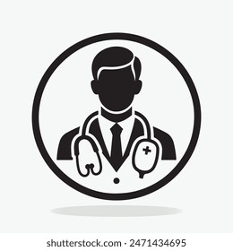 Doctor Icon with Stethoscope. Nurse logo, medical and health care hospital patient examination vector illustration