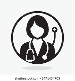 Doctor Icon con estetoscopio. Logotipo de la enfermera, Ilustración vectorial médica y de la exploración del paciente del hospital de la atención sanitaria