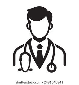 Doctor Icon con estetoscopio. Logotipo de la enfermera, Ilustración vectorial médica y de la exploración del paciente del hospital de la atención sanitaria