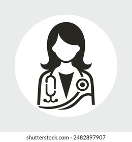 Doctor Icon with Stethoscope. Nurse logo, medical and health care hospital patient examination vector illustration