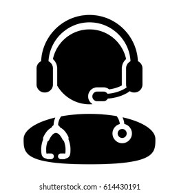 Doctor Icon Symbol With On-line Support Wearing Headphone For Contacting Physician Consultation Specialist Avatar In Glyph Pictogram Vector illustration