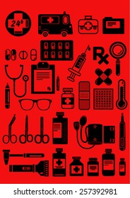 doctor icon symbol solid black on red background,vector 