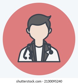 Doctor Icon in trendy color mate style isolated on soft blue background