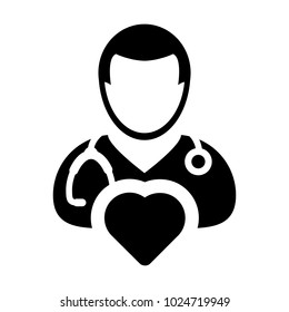 Doctor Icon Vector Cardiologist Specialist with Heart Symbol for Male Physician Profile Avatar in Glyph Pictogram illustration